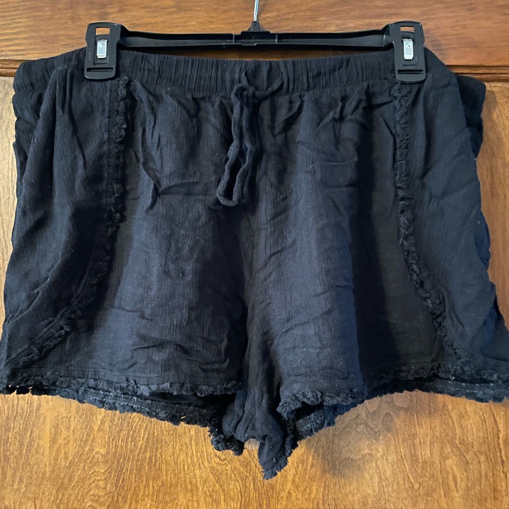 Black Rayon Shorts with Tie